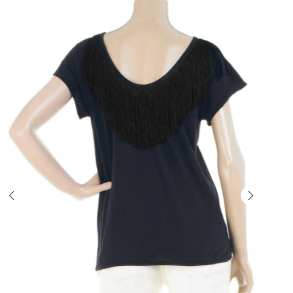 NWT 3.1 Philip Lim Navy 100% Cotton Backless Fringe Tee Shirt Top Dark Blue • S - Picture 3 of 12